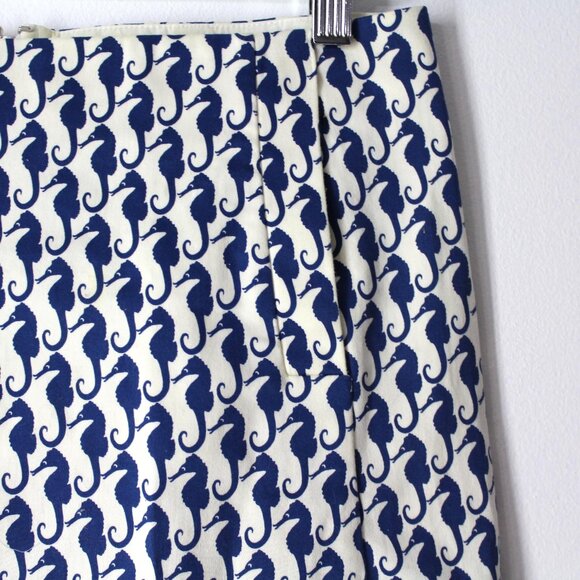 J Crew Mini Skirt with pockets size 0 cute seahorse print white navy - Picture 5 of 9